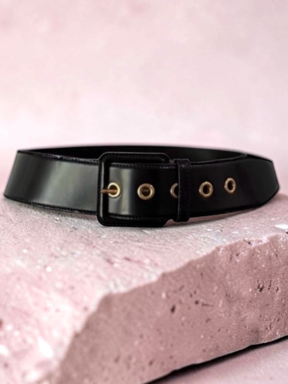 MIU MIU PRADA Leather Gold Hardware 5 Hole Wide Belt 85/34